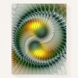 Cuaderno Yin Yang Verde Amarillo Fractal Abstracto Colorido