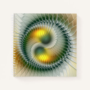 Cuaderno Yin Yang Verde Amarillo Fractal Abstracto Colorido