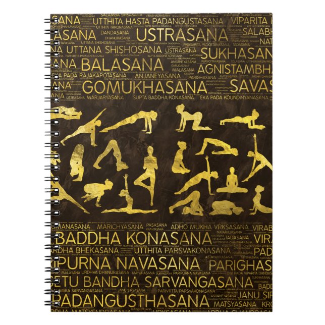 Cuaderno Yoga Asanas del oro/arte sánscrito de la palabra (Frente)