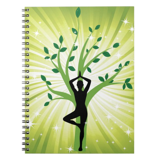 Cuaderno Yoga en verde con el árbol creciente (Frente)
