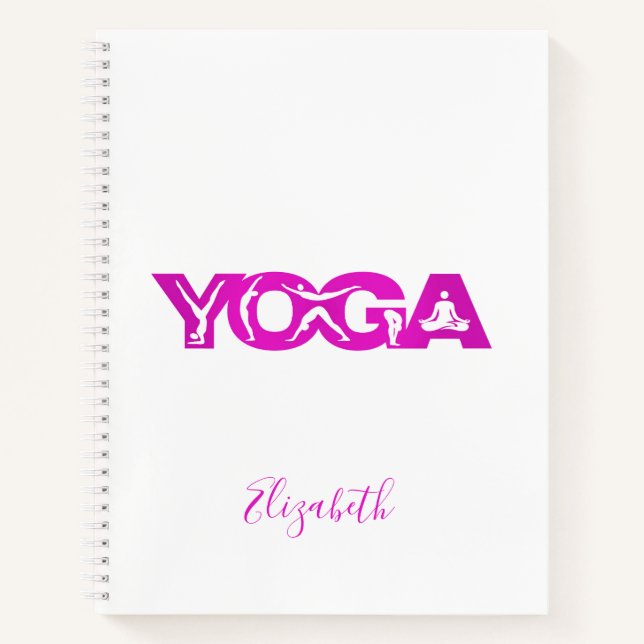 Cuaderno Yoga fitness nombre blanco morado (Anverso)