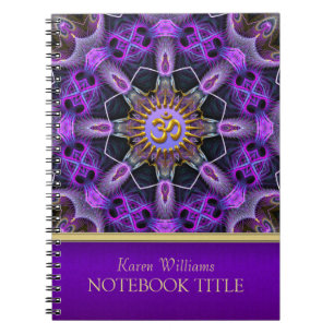Cuaderno Yoga Golden Om Purple Fractal Mandala Notebook