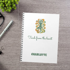 Cuaderno Yoga pose swirls green orange name slogan retro