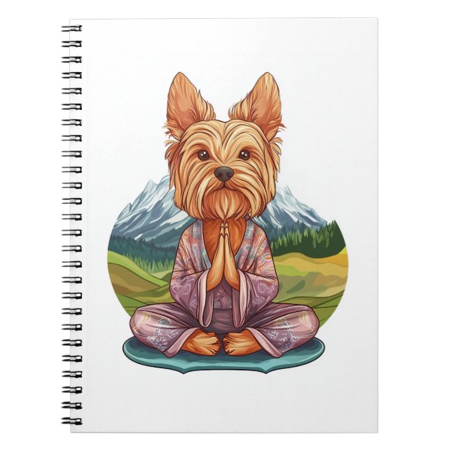 Cuaderno Yorkie de yoga � Perro divertido meditando (Frente)