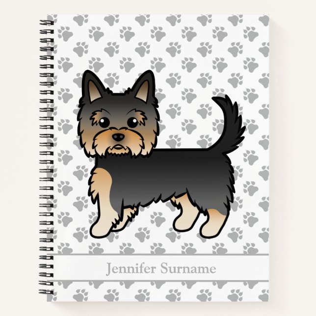 Cuaderno Yorkshire Terrier Cartoon de perro negro y marrón  (Anverso)