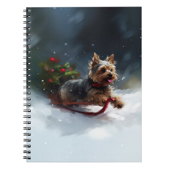 Cuaderno Yorkshire Terrier Navidad nieve invierno (Frente)