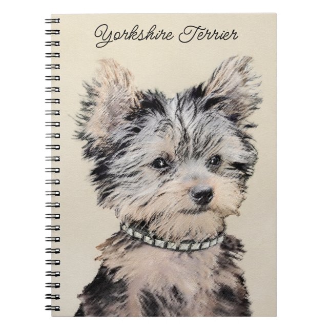 Cuaderno Yorkshire Terrier Puppy Pintando Arte Original De  (Frente)