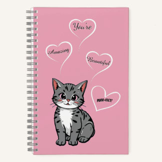 Cuaderno You're Purr-fect Animated Cat and Hearts Pink