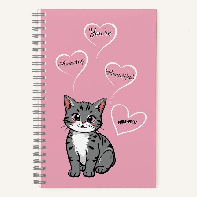 Cuaderno You're Purr-fect Animated Cat and Hearts Pink (Anverso)