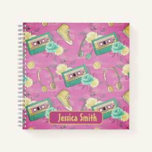 Cuaderno Zapatillas Auriculares Cassette Retro Rosa