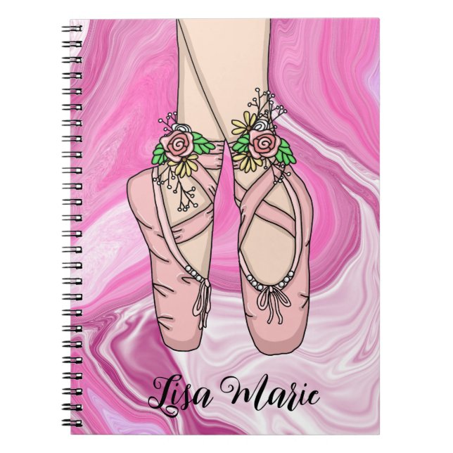 Cuaderno Zapatillas de ballet personalizadas Mármol rosa y  (Frente)