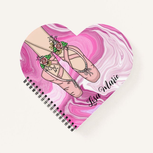 Cuaderno Zapatillas de ballet personalizadas Mármol rosa y  (Anverso)