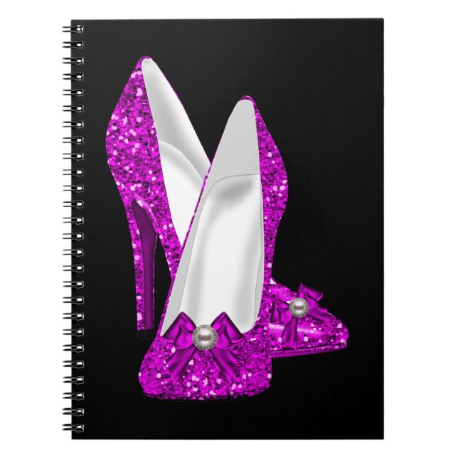 Cuaderno Zapatos de tacón alto Stileto brillo rosa (Frente)