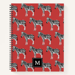 Cuaderno Zebra Exótico Patrón Animal Profundo Monograma roj