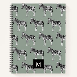 Cuaderno Zebra Exótico Patrón Animal Sage Monograma Verde