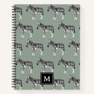 Cuaderno Zebra Exótico Patrón Animal Sage Monograma Verde