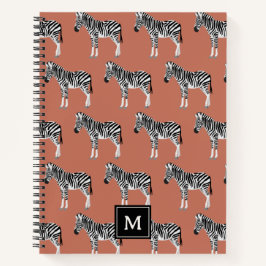 Cuaderno Zebra Patrón animal exótico Terracotta Monograma