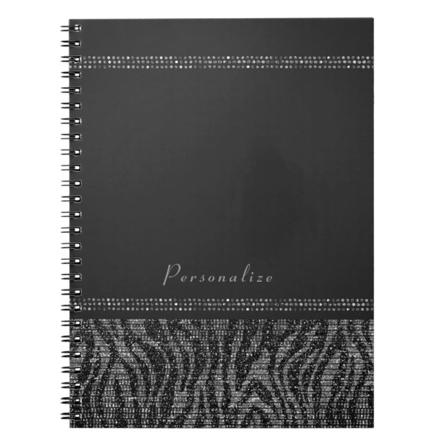 Cuaderno Zebra Sparkle Silver y Black Glam Elegante Bling (Frente)