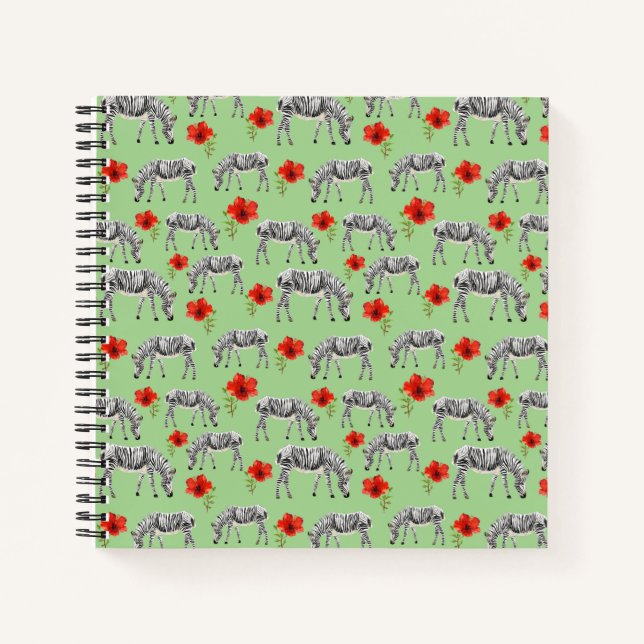 Cuaderno Zebras entre flores de Hibiscus (Anverso)