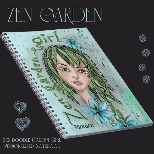 Cuaderno Zen Doodle Garden Chica portátil personalizado ( Zen doodle Garden Girl Personalized Notebook )