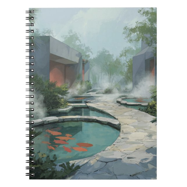 Cuaderno Zen Garden Spa Koi Pond Pathway Nota de arte (Frente)