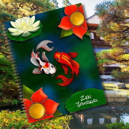 Cuaderno Zen Journal Yin Yang Koi Fish White Lotus Pond
