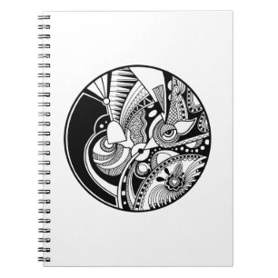 Cuaderno Zendala abstracto blanco y negro en círculo