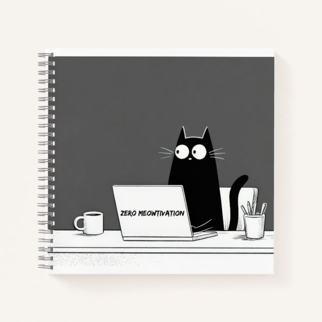 Cuaderno Zero Meowtivation Cat – Funny Lazy Work Cartoon (Anverso)