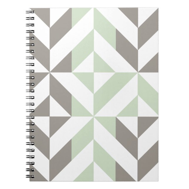 Cuaderno ZigZag geométrico verde sabio y plateado (Frente)