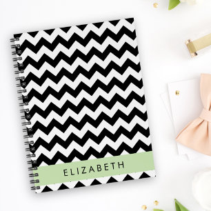 Cuaderno Zigzag negro y blanco, patrón de cheurón, nombre