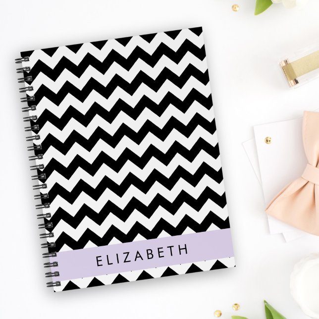 Cuaderno Zigzag negro y blanco, patrón de cheurón, nombre (Subido por el creador)