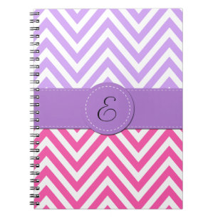 Cuaderno Zigzag rosa, zigzag morado, chevron, monograma