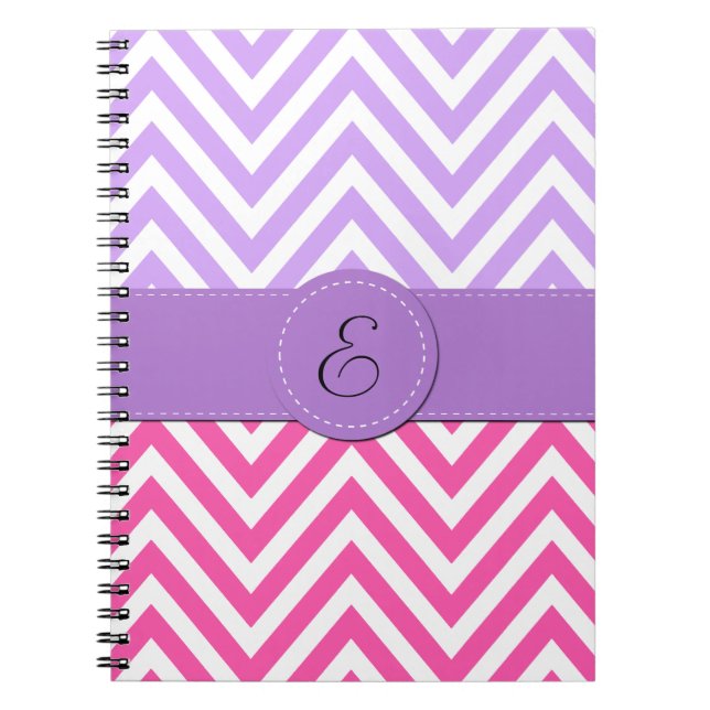 Cuaderno Zigzag rosa, zigzag morado, chevron, monograma (Frente)