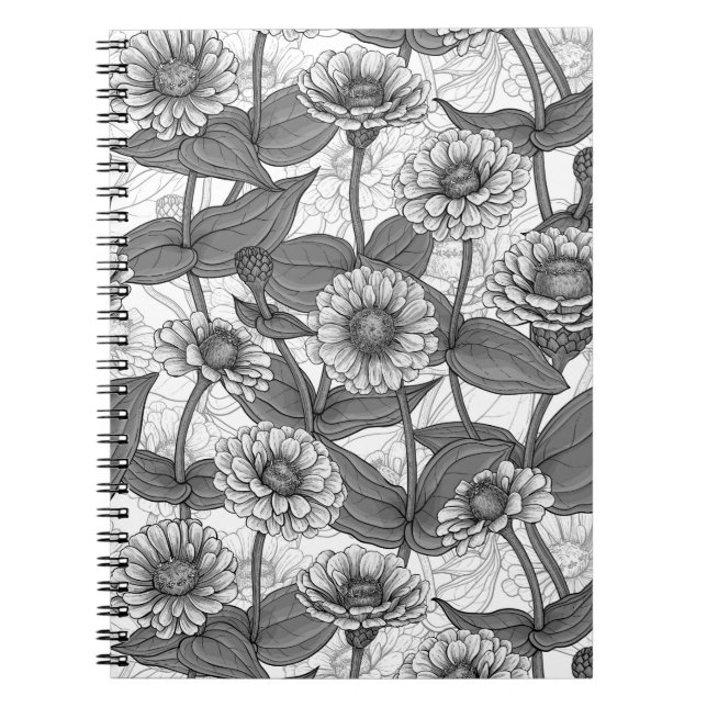 Cuaderno Zinnias, monocromo en blanco (Frente)