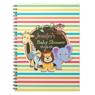 Cuaderno Zoo Animals Baby Shower, franjas de arcoiris brill
