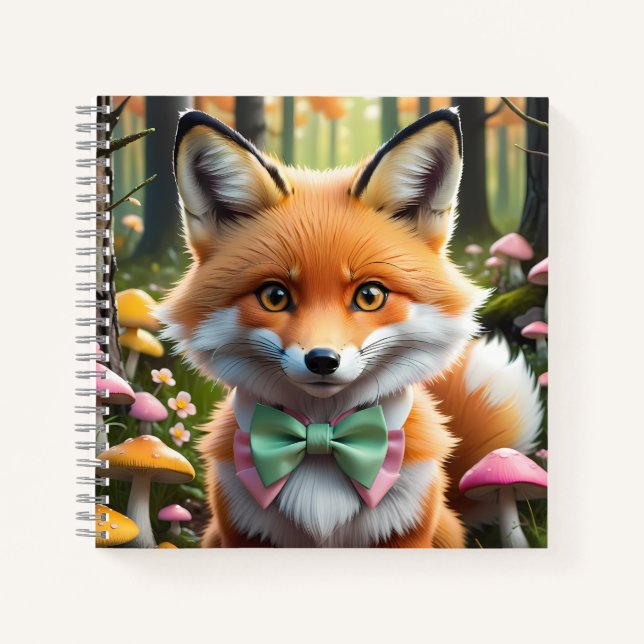 Cuaderno Zorro Adorable con un Lazo Verde y Rosa (Anverso)