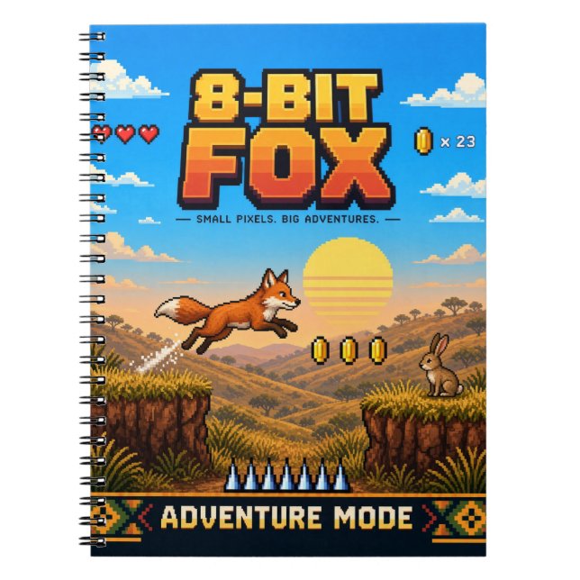 Cuaderno Zorro, Arte de Pixel de 8 Bits Retro (Frente)