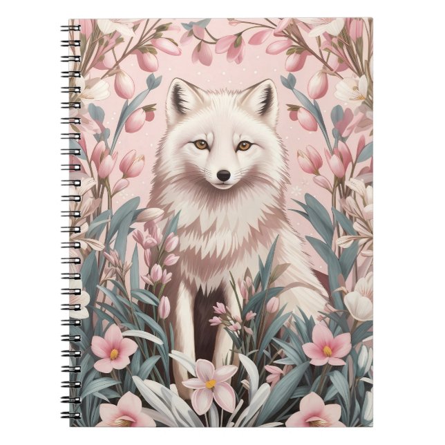 Cuaderno Zorro Ártico Elegante Floral Rosa (Frente)