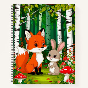 Cuaderno Zorro de dibujos animados adorable con hongos