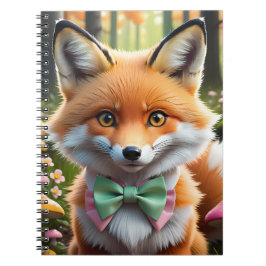 Cuaderno Zorro lindo con un lazo verde y rosa