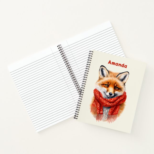Cuaderno Zorro Lindo con una Bufanda Roja Imagen de Otoño (Interior)