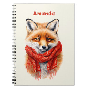 Cuaderno Zorro lindo con una bufanda roja Imagen de otoño