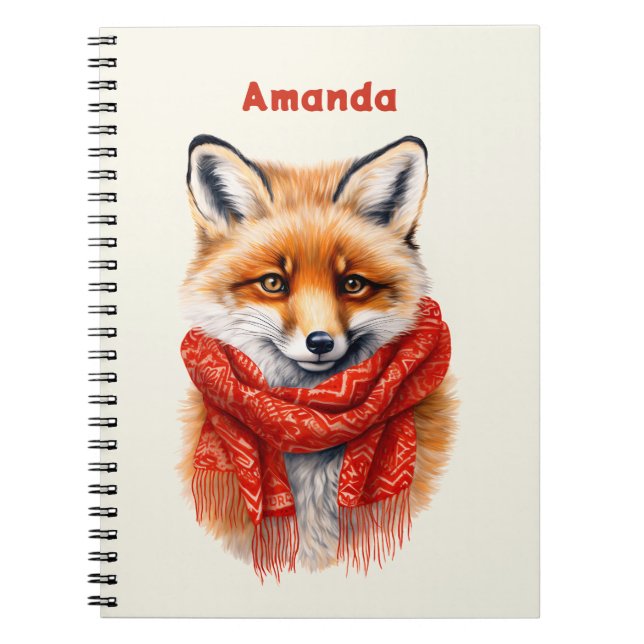 Cuaderno Zorro lindo con una bufanda roja Imagen de otoño (Frente)