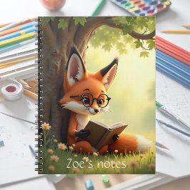 Cuaderno Zorro lindo leyendo un libro, personalizado