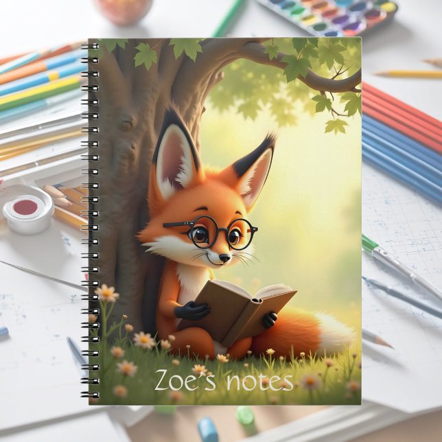Cuaderno Zorro lindo leyendo un libro, personalizado  (Subido por el creador)