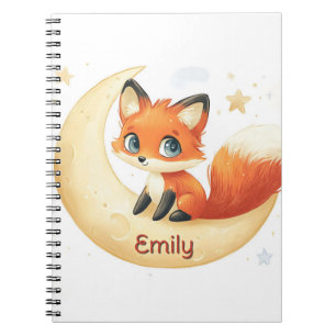 Cuaderno Zorro Lindo Sentado en la Luna con Estrellas