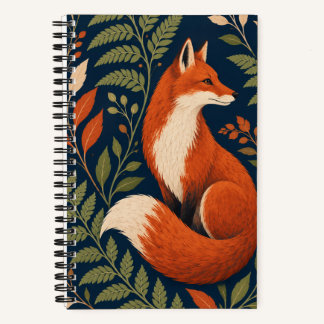 Cuaderno Zorro Naranja Oxidado con Helechos Navy Softcover