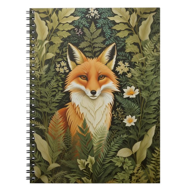 Cuaderno Zorro Rojo Elegante Y Follaje Verde (Frente)