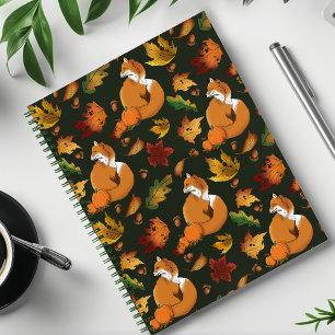 Cuaderno Zorro Rojo Hojas de Otoño Bellotas Patrón Verde