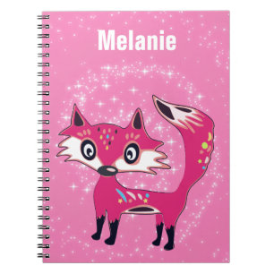 Cuaderno Zorro rosa lindo y divertido personalizado